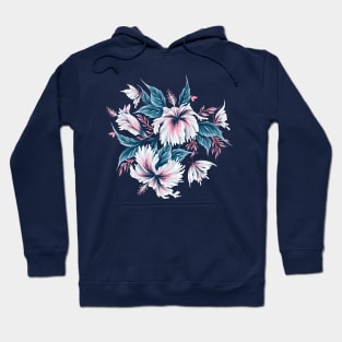 Hibiscus Butterflies - Navy Blue Pink Hoodie